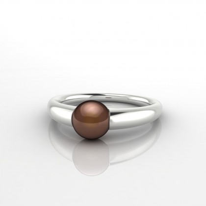 Aeata Bague Perle d'eau douce chocolat 6 à 7 mm en Or blanc 18k