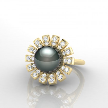 Ahiva Bague Perle de Tahiti 8 à 9 mm en Or jaune 18k