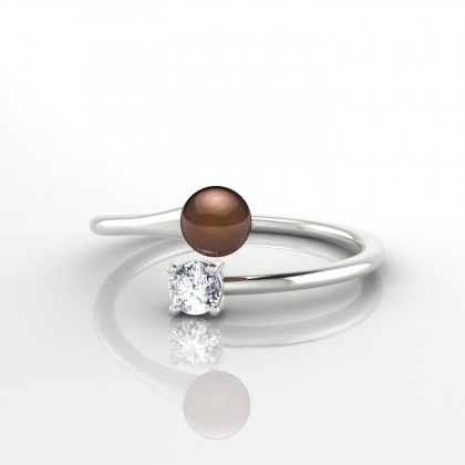Aiata Bague Perle d'eau douce chocolat en Or blanc 18k