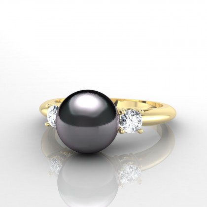Amana Bague Perle d'eau douce noire en Or jaune 18k