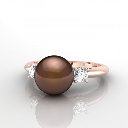Amana Bague Perle d'eau douce chocolat en Or rose 18k