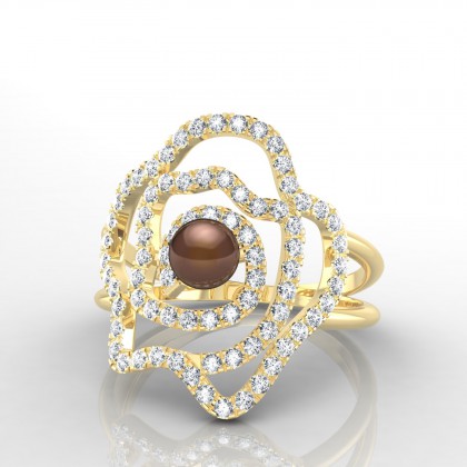 Anitea Bague Perle d'eau douce chocolat en Or jaune 18k