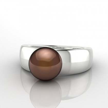 Arava Bague Perle d'eau douce chocolat en Or blanc 18k