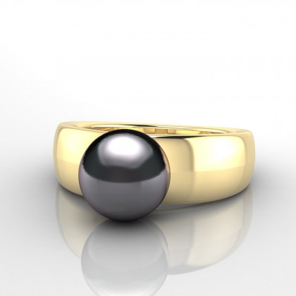 Arava Bague Perle d'eau douce noire en Or jaune 18k