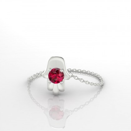Chaîne Khamsa Bague Rubis en Or blanc 18k