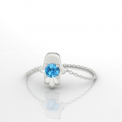 Chaîne Khamsa Bague Topaze en Or blanc 18k