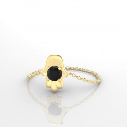 Chaîne Khamsa Bague Diamant noir en Or jaune 18k
