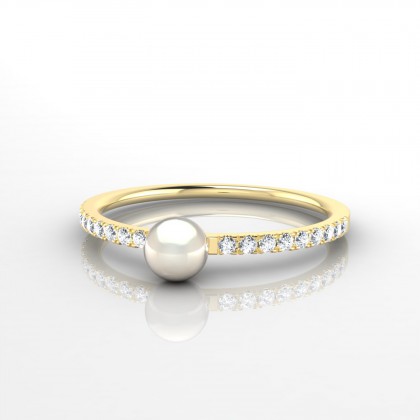 Haina Bague Perle d'eau douce blanche en Or jaune 18k