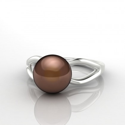 Heiana Bague Perle d'eau douce chocolat en Or blanc 18k