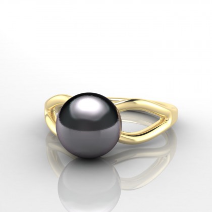 Heiana Bague Perle d'eau douce noire en Or jaune 18k