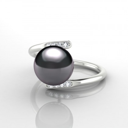 Heiani Bague Perle d'eau douce noire en Argent 925