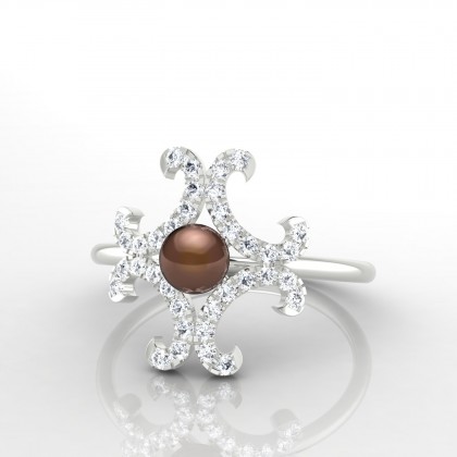 Hoanui Bague Perle d'eau douce chocolat en Or blanc 18k