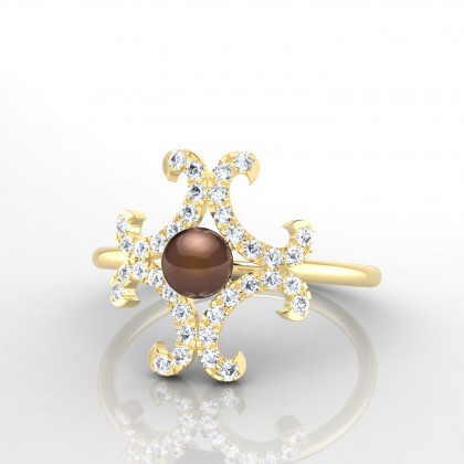 Hoanui Bague Perle d'eau douce chocolat en Or jaune 18k