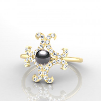 Hoanui Bague Perle d'eau douce noire en Or jaune 18k