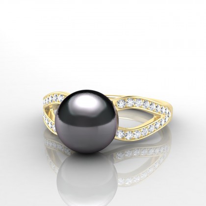 Ihoa Bague Perle d'eau douce noire en Or jaune 18k