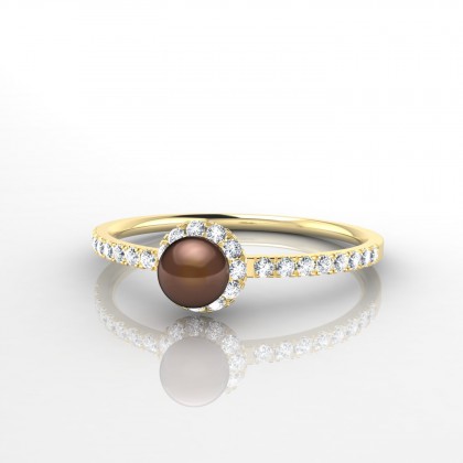Manaia Bague Perle d'eau douce chocolat en Or jaune 18k