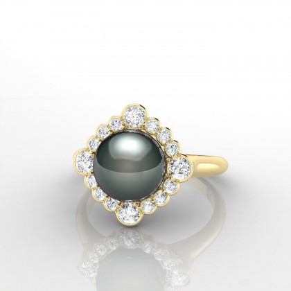 Mihira Bague Perle de Tahiti 8 à 9 mm en Or jaune 18k
