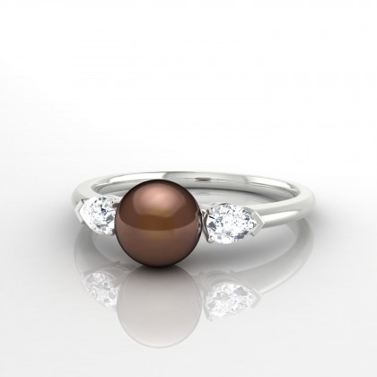 Orama Bague Perle d'eau douce chocolat en Or blanc 18k