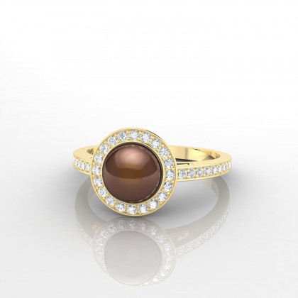 Pavana Bague Perle d'eau douce chocolat 6 à 7 mm en Or jaune 18k