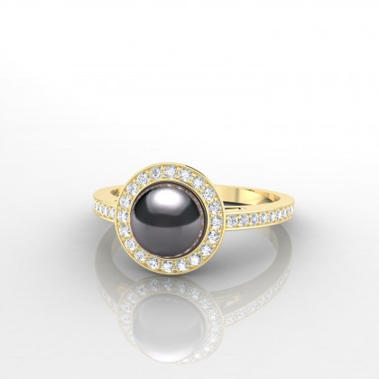Pavana Bague Perle d'eau douce noire 6 à 7 mm en Or jaune 18k