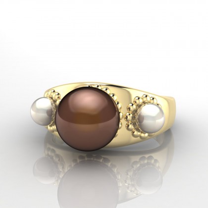Penina Bague Perle d'eau douce chocolat en Or jaune 18k