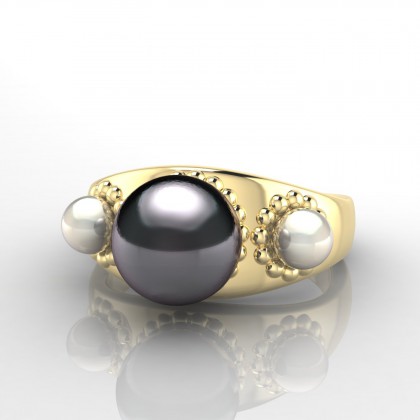 Penina Bague Perle d'eau douce noire en Or jaune 18k