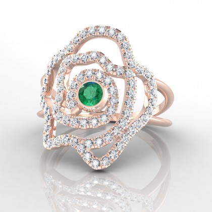 Rose Bague Emeraude en Or rose 18k