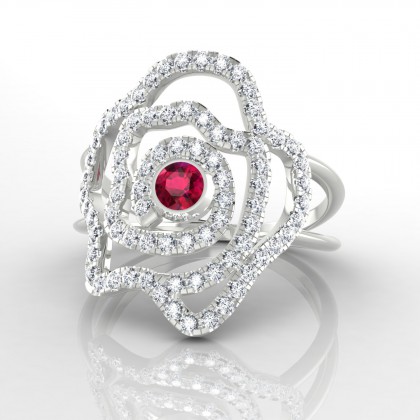 Rose Bague Rubis en Or blanc 18k