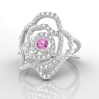 Rose Bague Saphir rose en Or blanc 18k