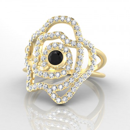 Rose Bague Diamant noir en Or jaune 18k