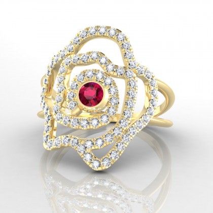 Rose Bague Rubis en Or jaune 18k