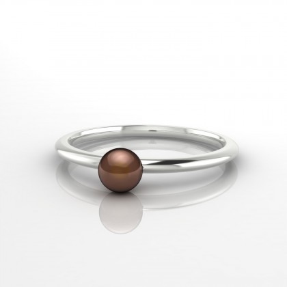 Tehani Bague Perle d'eau douce chocolat en Or blanc 18k