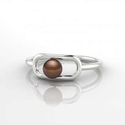 Terava Bague Perle d'eau douce chocolat en Or blanc 18k