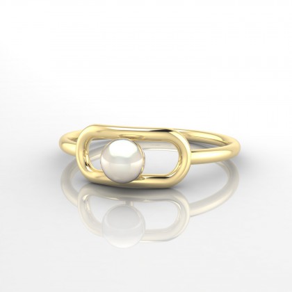 Terava Bague Perle d'eau douce blanche en Or jaune 18k