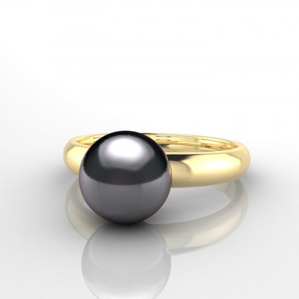 Terumi Bague Perle d'eau douce noire en Or jaune 18k