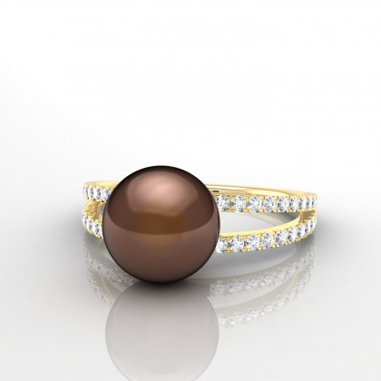 Toareia Bague Perle d'eau douce chocolat en Or jaune 18k