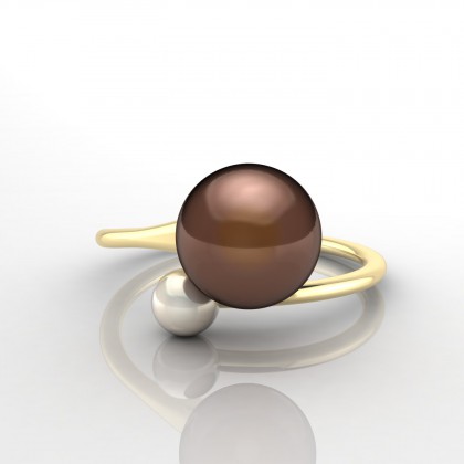 Toria Bague Perle d'eau douce chocolat en Or jaune 18k