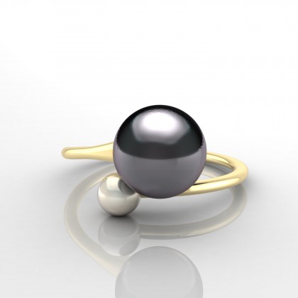 Toria Bague Perle d'eau douce noire en Or jaune 18k