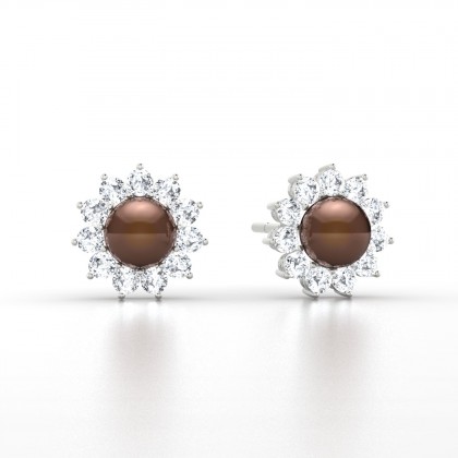 Alabama Boucles d'oreilles Perle d'eau douce Chocolat en Argent 925