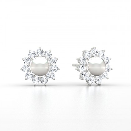 Alabama Boucles d'oreilles Perle d'eau douce Blanche en Or blanc 18k
