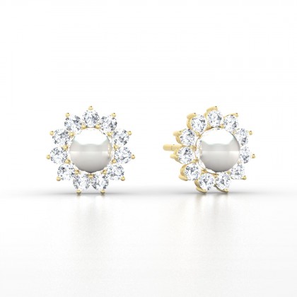 Alabama Boucles d'oreilles Perle d'eau douce Blanche en Or jaune 18k