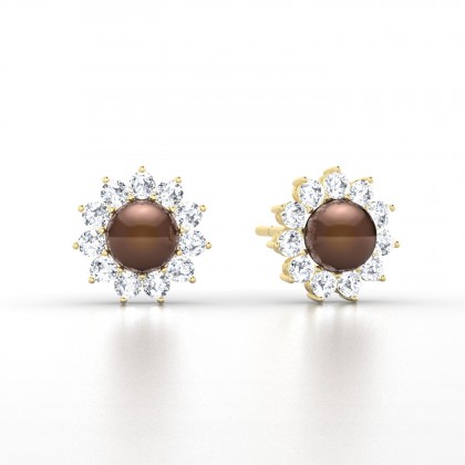 Alabama Boucles d'oreilles Perle d'eau douce Chocolat en Or jaune 18k