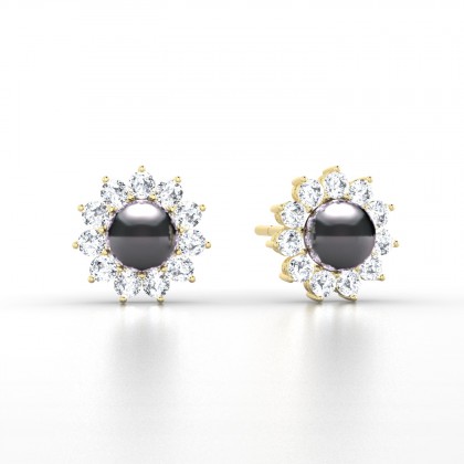 Alabama Boucles d'oreilles Perle d'eau douce Noire en Or jaune 18k