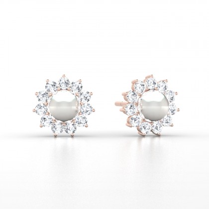 Alabama Boucles d'oreilles Perle d'eau douce Blanche en Or rose 18k