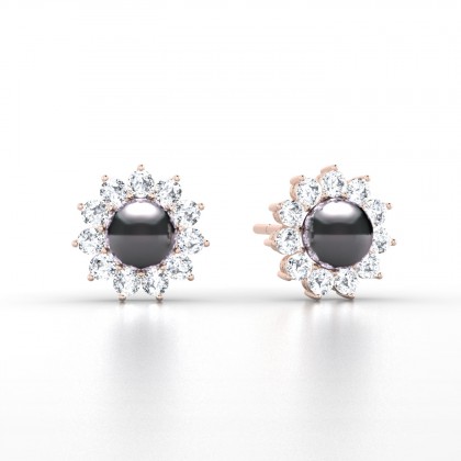 Alabama Boucles d'oreilles Perle d'eau douce Noire en Or rose 18k