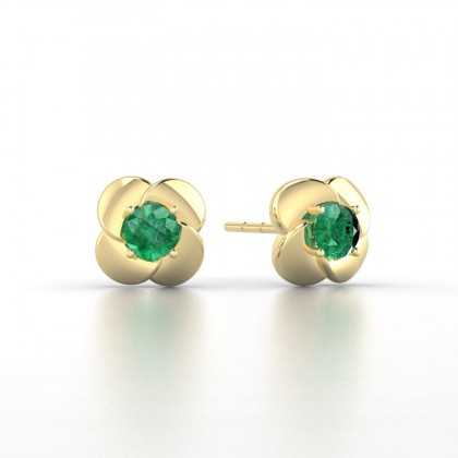 Anémone Boucles d'oreilles Emeraude en Or jaune 18k