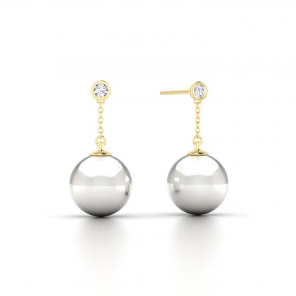 Anuata Boucles d'oreilles Perle d'eau douce Blanche 8 à 9 mm en Or jaune 18k