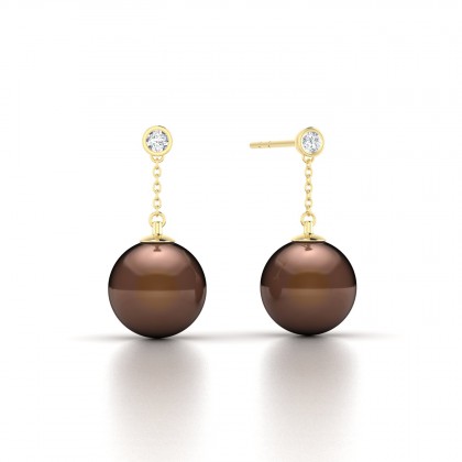 Anuata Boucles d'oreilles Perle d'eau douce Chocolat 8 à 9 mm en Or jaune 18k