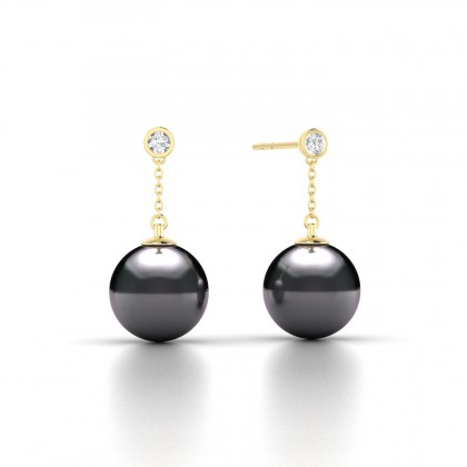 Anuata Boucles d'oreilles Perle d'eau douce Noire 8 à 9 mm en Or jaune 18k