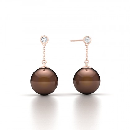 Anuata Boucles d'oreilles Perle d'eau douce Chocolat 8 à 9 mm en Or rose 18k
